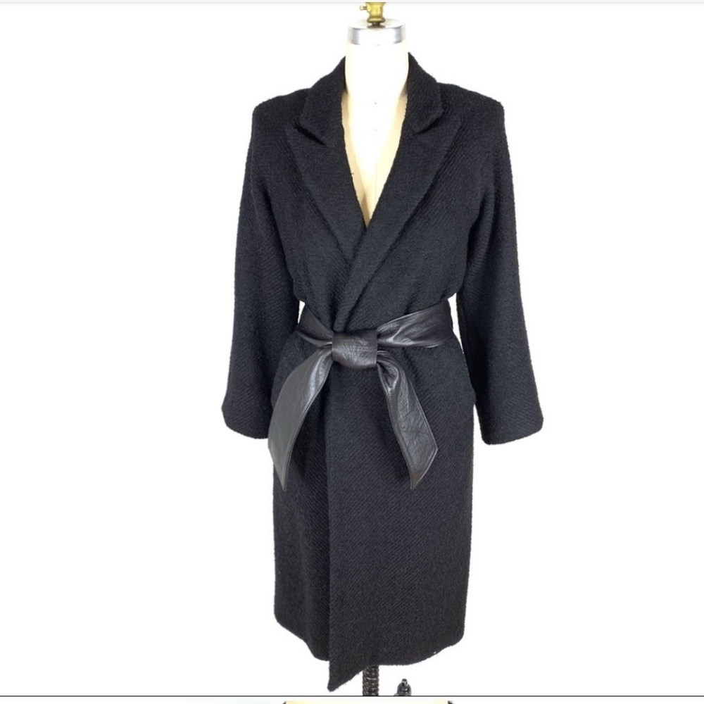 Smythe Long Black Trench Coat with Leather belt
